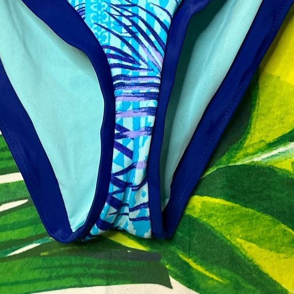 NWT Adore Me XL Landa Tropical Turquoise Dark Blue Palm Leaf Print Bikini Bottom - Picture 6 of 9